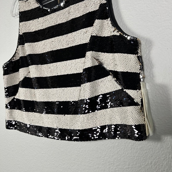 Eliza J size 14 sleeveless sequin crop top black white stripe party festive NEW - Picture 6 of 10